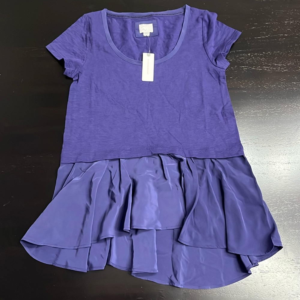 Anthropologie Short Sleeve Purple Top with Ruffles, Size XS